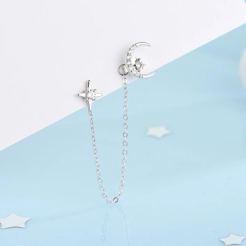 Moon And Star Double hole Earring