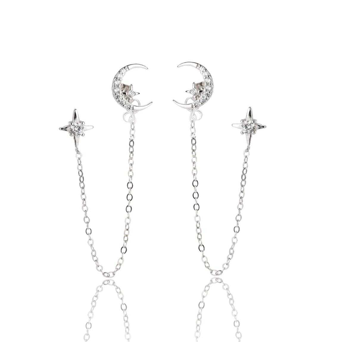 Moon And Star Double hole Earring