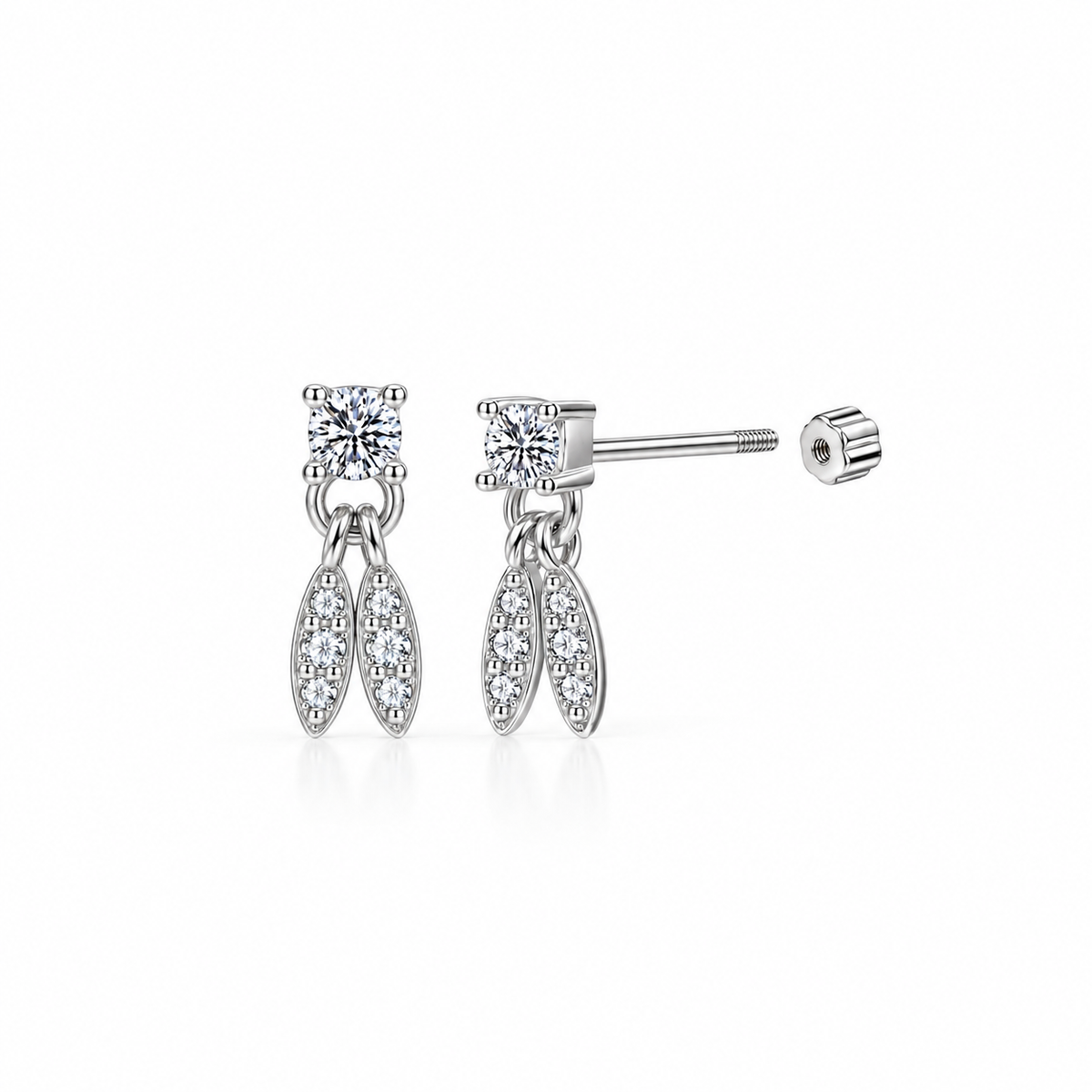 Zircon Twin Leaf Dangle Flat Back Stud