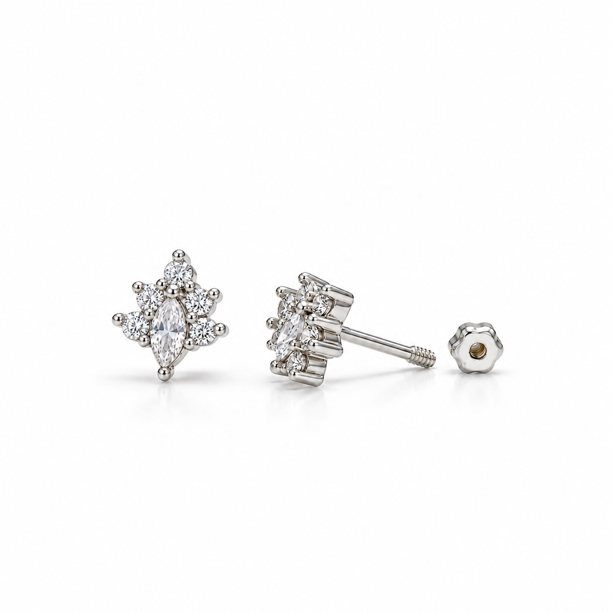 Zircon Marquise Cluster Flat Back Stud