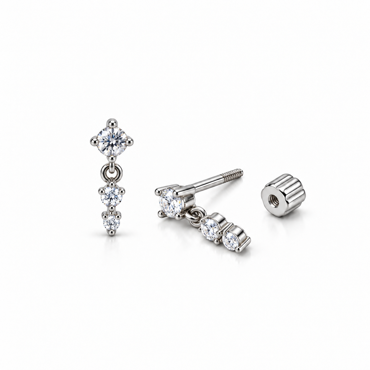 Zircon Triple Drop Flat Back Stud