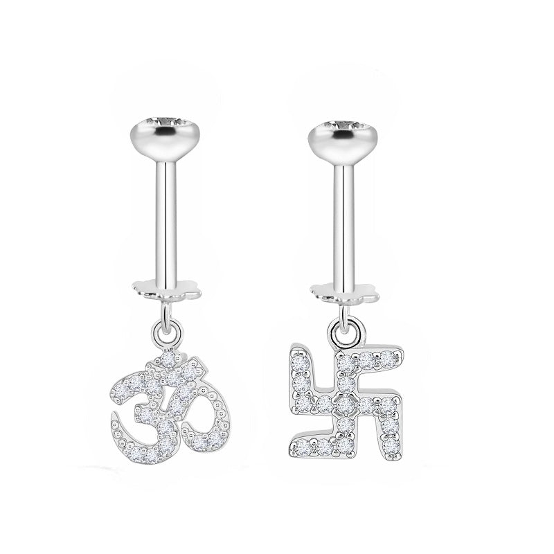 Om & Swastik Fine Screw Helix Hanging Earrings