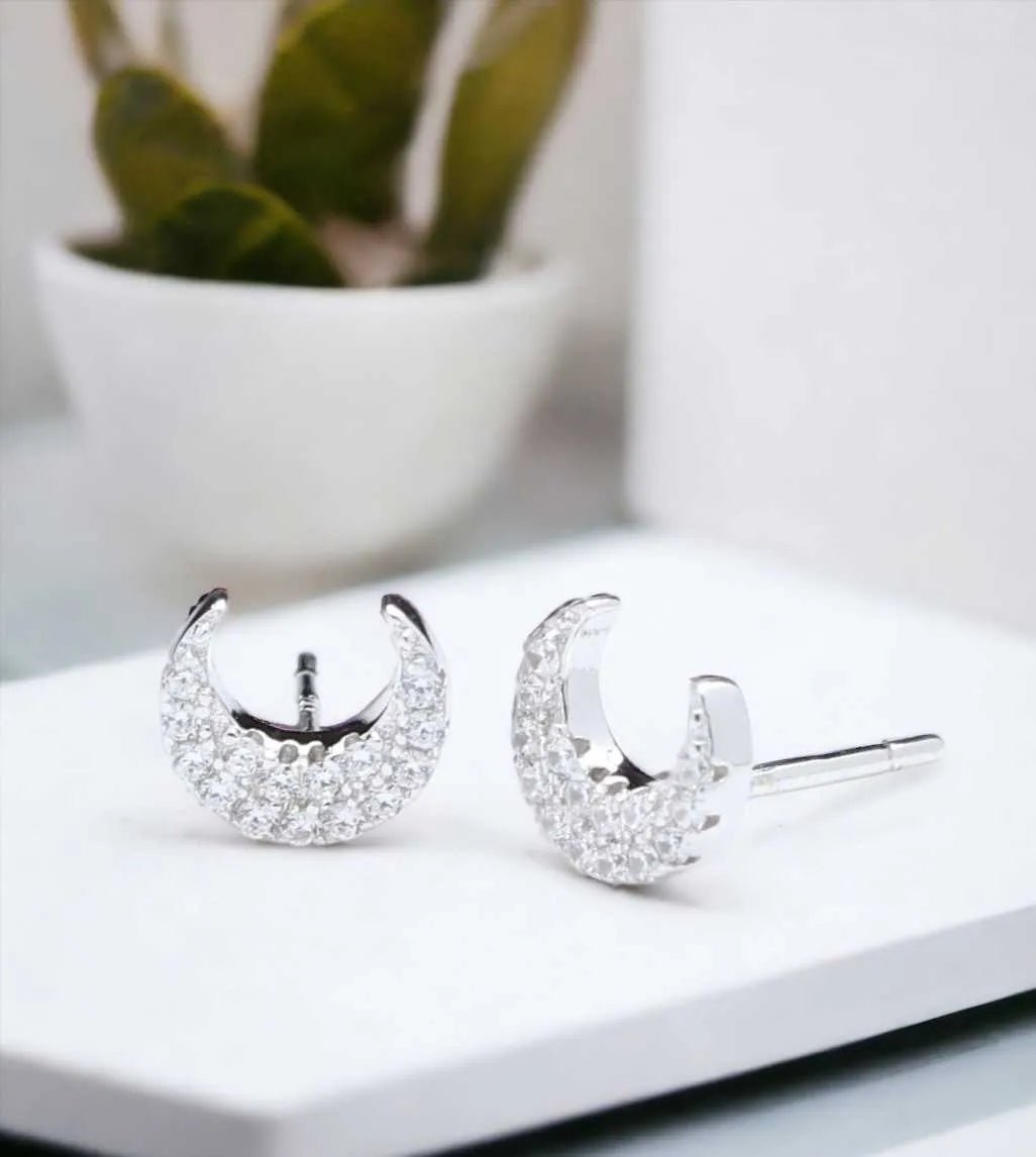 Half Moon Rodium Studs - MyPiercingBook